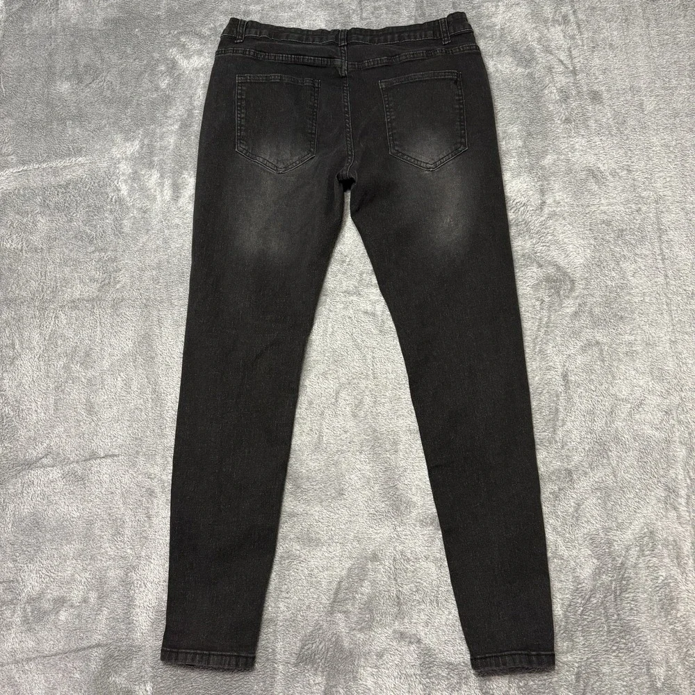Black Distressed Skinny Jeans XXL Patches Graphic Streetwear Stretch Denim - Picture 4 of 12